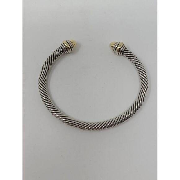 David Yurman Sterling Silver 14k gold caps cable classic cuff - Picture 2 of 7